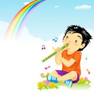 Little Boy Playing Recorder in Spring