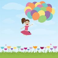 Happy Little Girl Flying Away with Balloons!
