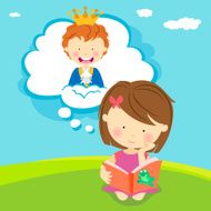 Girl Reading with Imagination