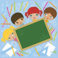 Cheerful School Kids with Blackboard