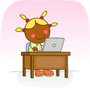 black girl online with computer cartoon illustration