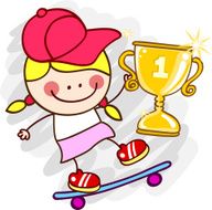 female skater with winner cup cartoon illustration