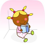 happy black girl reading book cartoon illustration