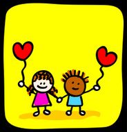 Valentine&#039;s day kids lovers holding hands cartoon N2