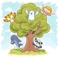 Kids and endangered animals are playing
