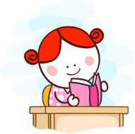 student girl reading book cartoon illustration