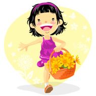 Little Girl Delivery Flowers in Spring