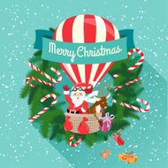 Festive Merry Christmas greeting card with Santa Claus and his