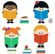 Group of kids reading books