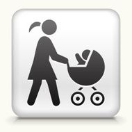 Square Button with Mother &amp; Baby Carriage