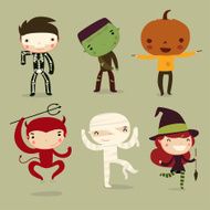 set of halloween kids vector characters