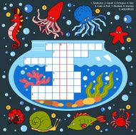 Vector color crossword education game about fish