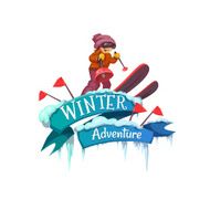 Winter Adventure banner with ribbon and ski Vector illustration