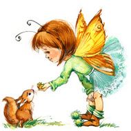 Funny children girl Fairy background watercolor drawing