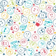 Seamless pattern of hand drawn colorful smiley funny faces