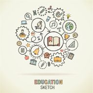 Education hand draw connected sketch icons Vector doodle infographic illustration