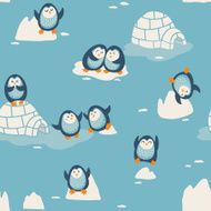 Seamless pattern with little cute penguins