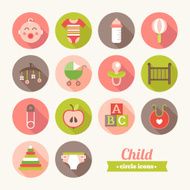 Set of round flat child icons