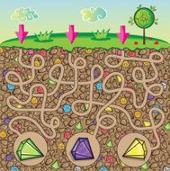 Maze for children - nature and precious stones under the