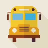 Flat School Bus Illustration with long Shadow