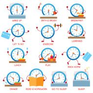 Clock Character Daily Routine timetable