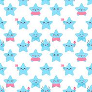 Vector kawaii stars seamless pattern with emotional faces