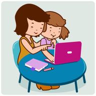 Mother and daughter on the computer