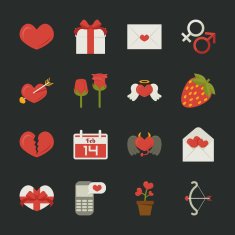 Valentine's day icons love symbols flat design