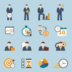 Time management flat icons set N2