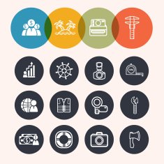 collection Circle Series icons Business Tourism camera construc