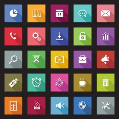 Set of flat design icons with long shadows N2