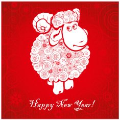 Funny sheep on bright red background 1
