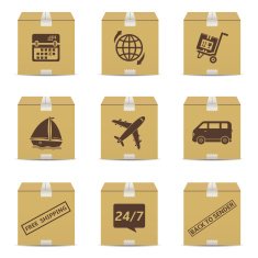 Cardboard box with delivery signs