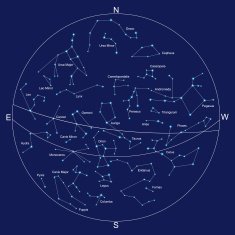 sky map and constellations with titles vector