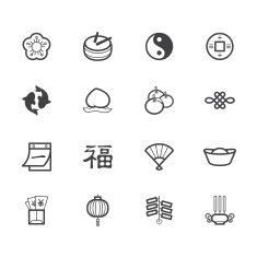 chinese new year black icon set on white background