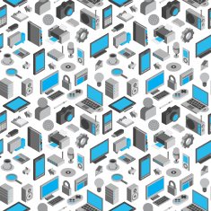 seamless isometric office and multimedia icons