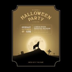 Vintage Halloween invitation with howling werewolf