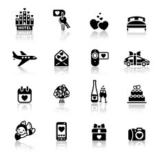 Set love black icons romantic travel