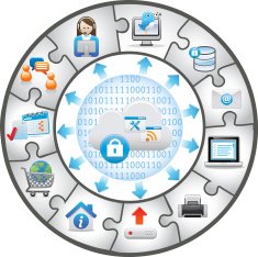 cloud hosting with web icons in puzzle shapes N2