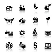 Set love black icons romantic sign