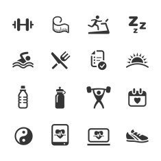 Black and white health fitness icons