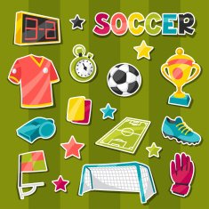 Set of sports soccer sticker symbols and icons