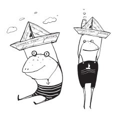 Frog Sailing Toy Paper Boats Outline Drawing