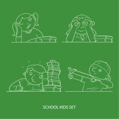 School kids set drawed on a chalkboard 02