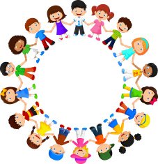 Circle of happy children different races