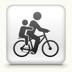 Square Button with Biking Family