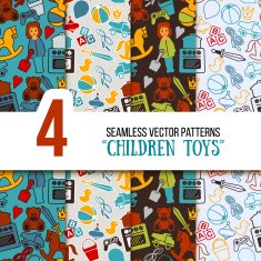 Children Toys Playground Seamless Vector Pattern Set