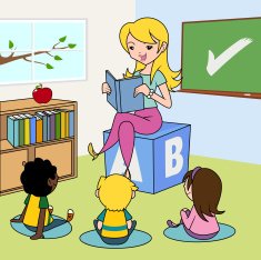 Teacher reading to children