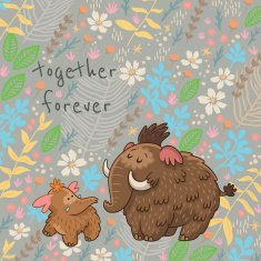 Cartoon vector floral card with mammoth N2