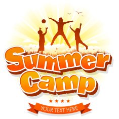 Summer Camp with happy group of children or kids jumping